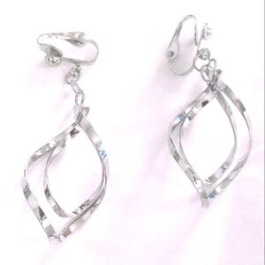 1.5" Silver Plated Hollow Double Swirling Clip-on Fashionable Earrings